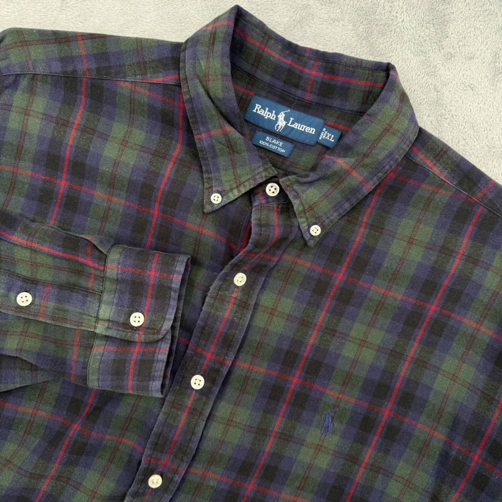 Ralph Lauren Blake Plaid Button Down Shirt‎ Men's Green Blue Red Cotton Size XL